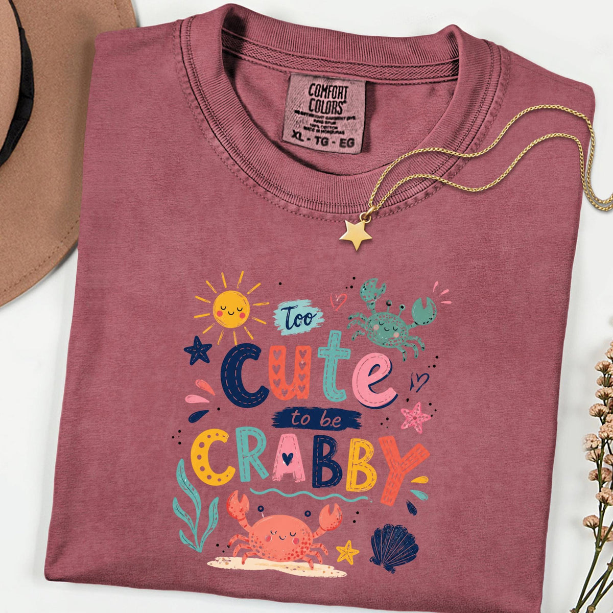 Comfort Colors® Too Cute to Be Crabby T-Shirt, Summer Shirt, Gift For Women, Beach Shirt, Summer Women Shirt