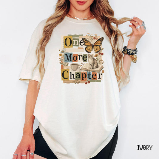One More Chapter Comfort Colors Shirt, Book Lover Tee, Reading Cat Shirt, Cozy Reader Graphic Tee, Bookish Gift for Her