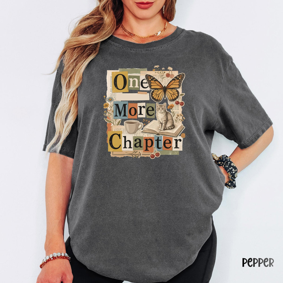 One More Chapter Comfort Colors Shirt, Book Lover Tee, Reading Cat Shirt, Cozy Reader Graphic Tee, Bookish Gift for Her