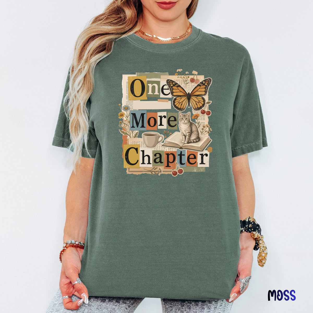 One More Chapter Comfort Colors Shirt, Book Lover Tee, Reading Cat Shirt, Cozy Reader Graphic Tee, Bookish Gift for Her