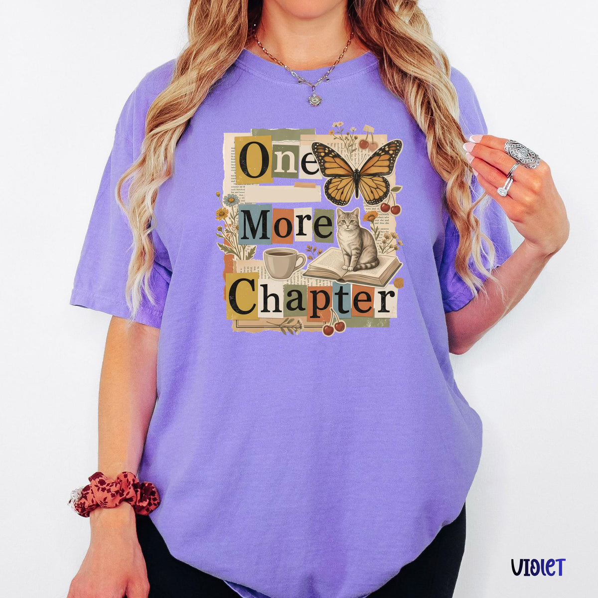 One More Chapter Comfort Colors Shirt, Book Lover Tee, Reading Cat Shirt, Cozy Reader Graphic Tee, Bookish Gift for Her