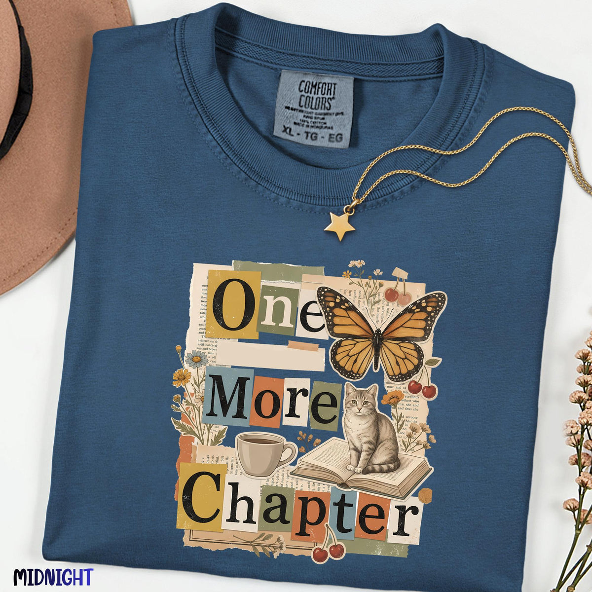 One More Chapter Comfort Colors Shirt, Book Lover Tee, Reading Cat Shirt, Cozy Reader Graphic Tee, Bookish Gift for Her