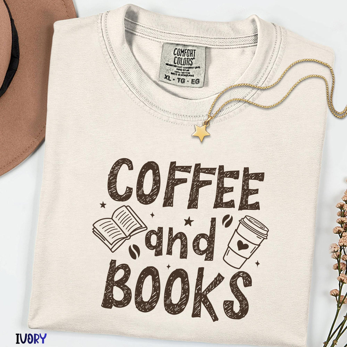 Coffee and Books Comfort Colors® Shirt, Cozy Reader Tee, Retro Book Club Tshirt, Cute Librarian Gift, Bookworm Shirt
