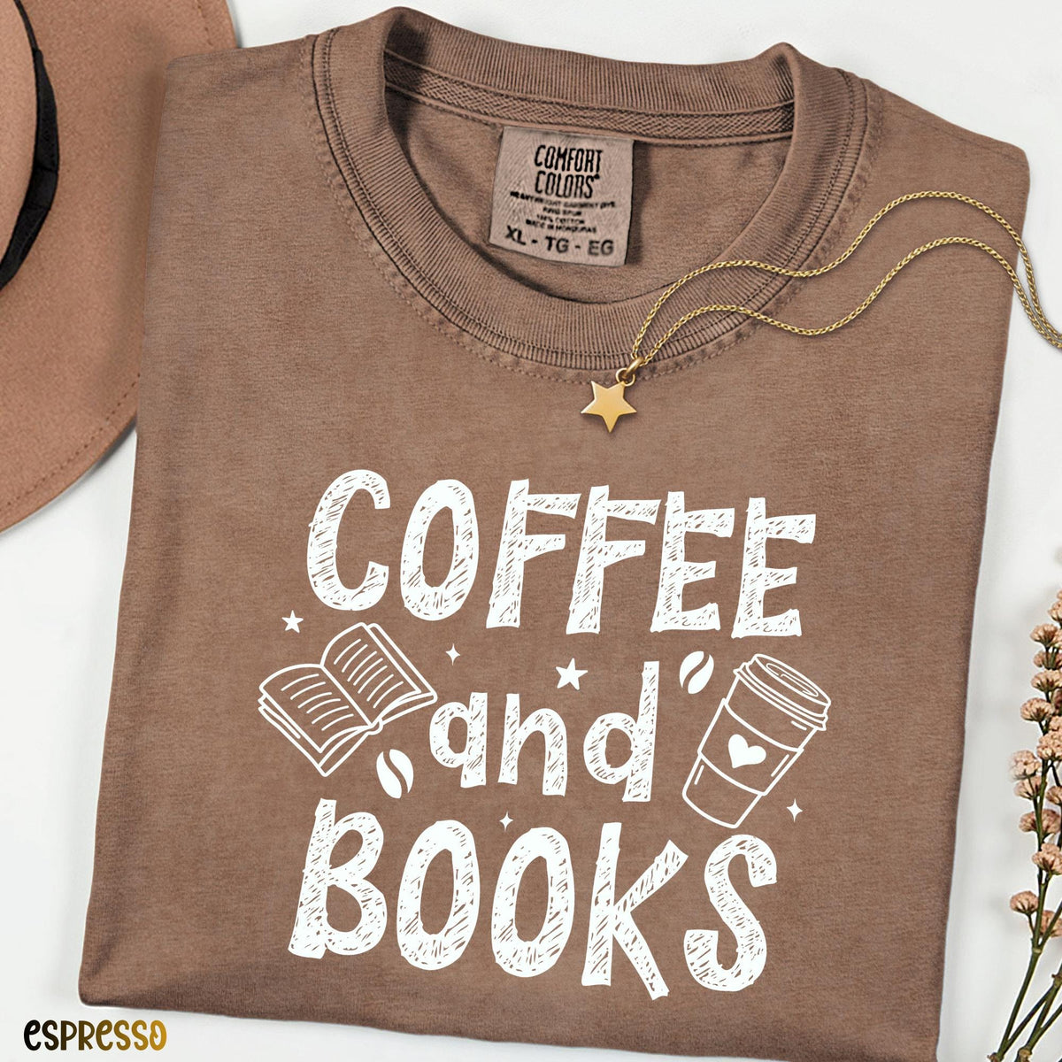 Coffee and Books Comfort Colors® Shirt, Cozy Reader Tee, Retro Book Club Tshirt, Cute Librarian Gift, Bookworm Shirt