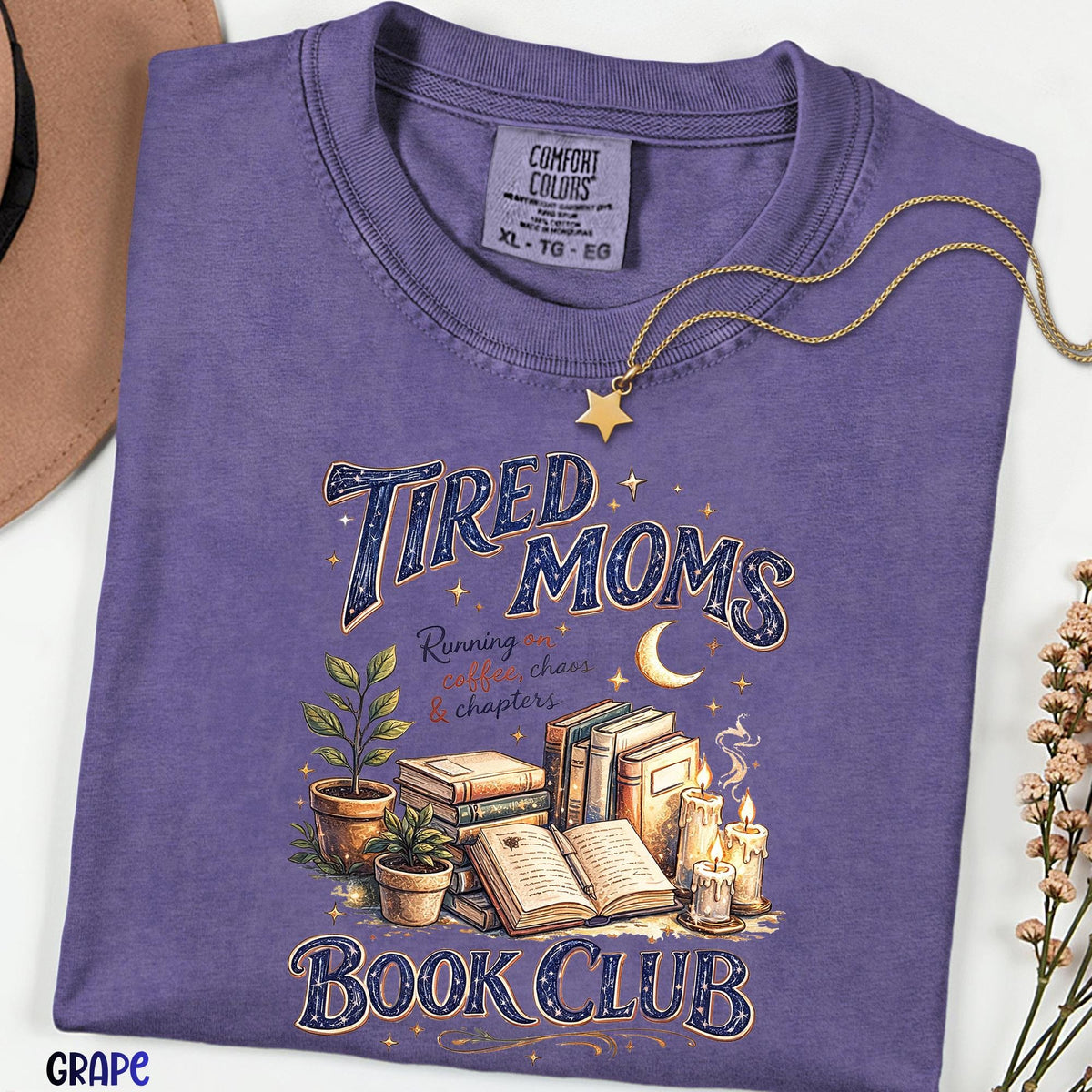 Tired Moms Book Club Shirt, Comfort Colors® Book Lover Graphic Tee, Funny Mom Life Retro Doodle T-Shirt, Bookworm Gift, Mom Humor Shirt