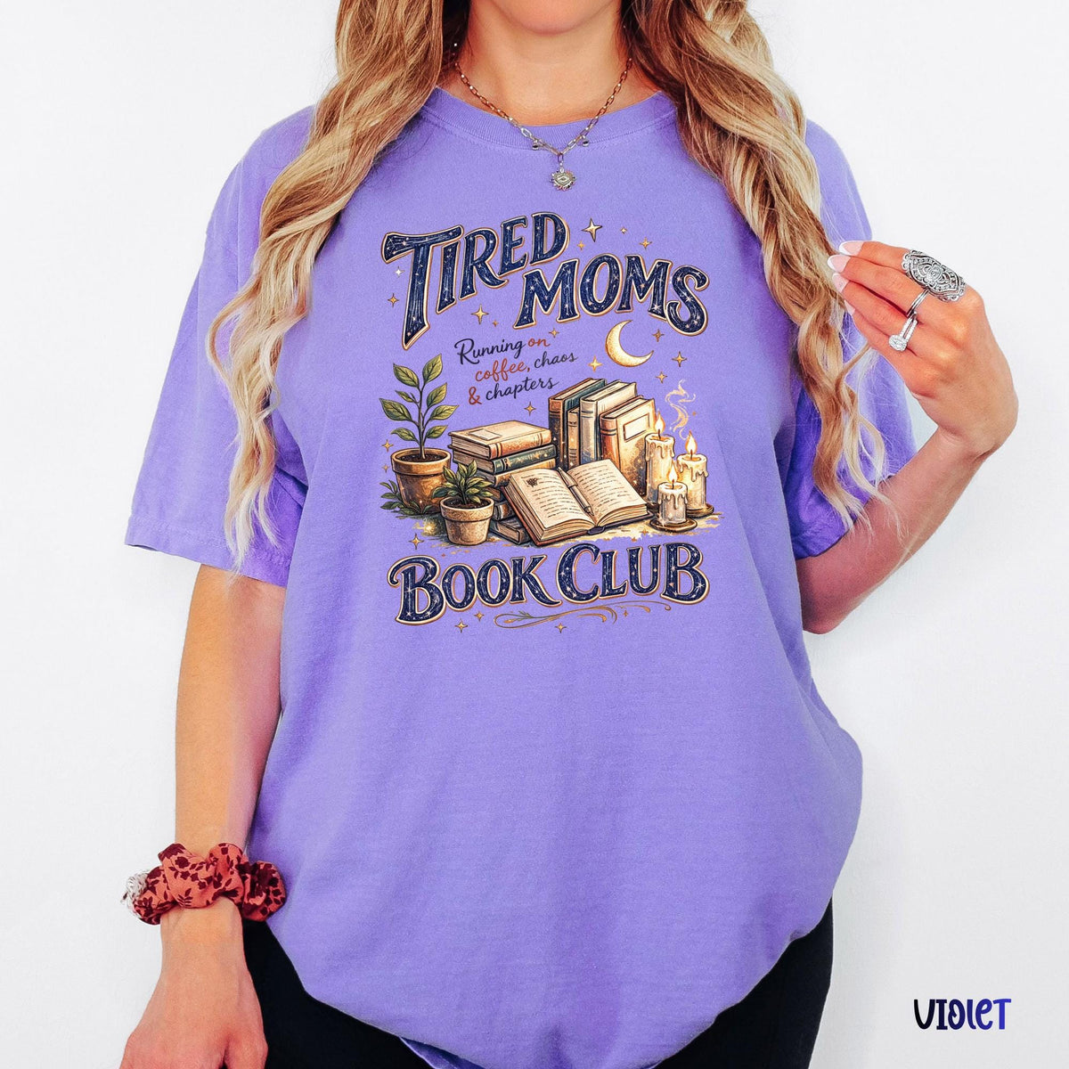 Tired Moms Book Club Shirt, Comfort Colors® Book Lover Graphic Tee, Funny Mom Life Retro Doodle T-Shirt, Bookworm Gift, Mom Humor Shirt