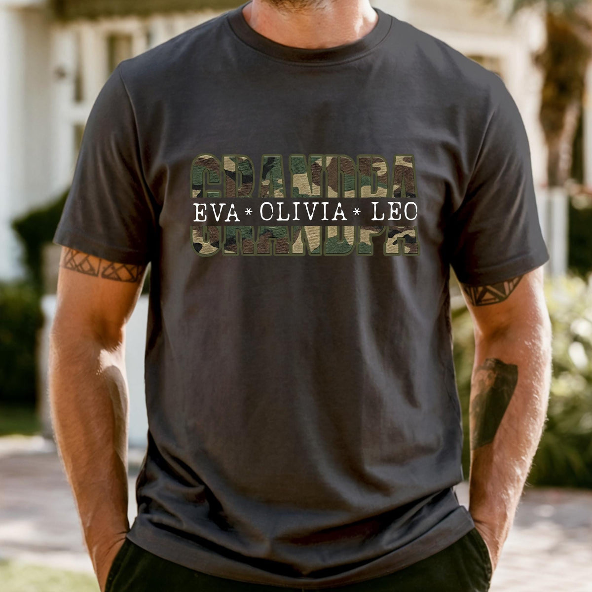 Custom Camo Grandpa Shirt, Personalized Papa Shirt with Grandkids Names, Father’s Day Gift for Grandpa, Camouflage Grandpa Tee