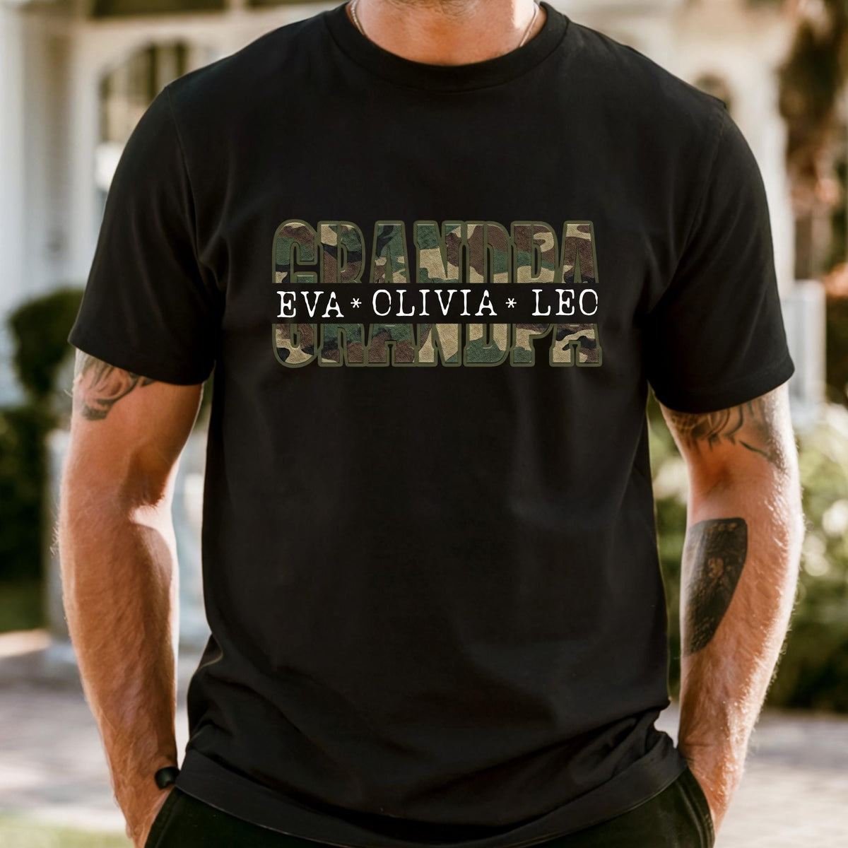 Custom Camo Grandpa Shirt, Personalized Papa Shirt with Grandkids Names, Father’s Day Gift for Grandpa, Camouflage Grandpa Tee