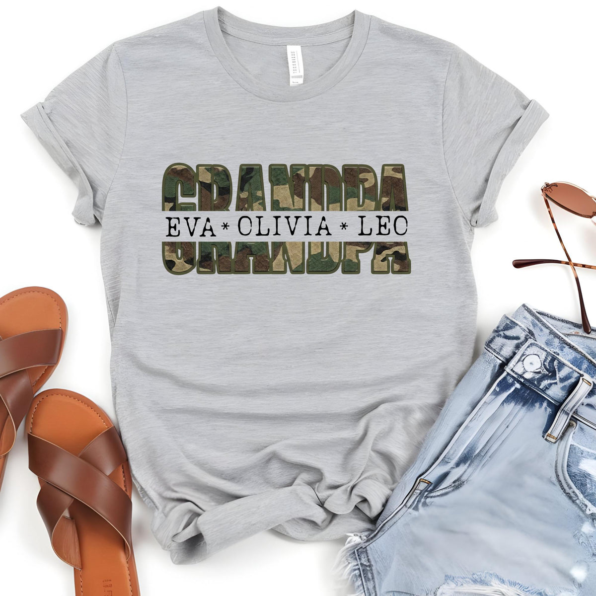 Custom Camo Grandpa Shirt, Personalized Papa Shirt with Grandkids Names, Father’s Day Gift for Grandpa, Camouflage Grandpa Tee