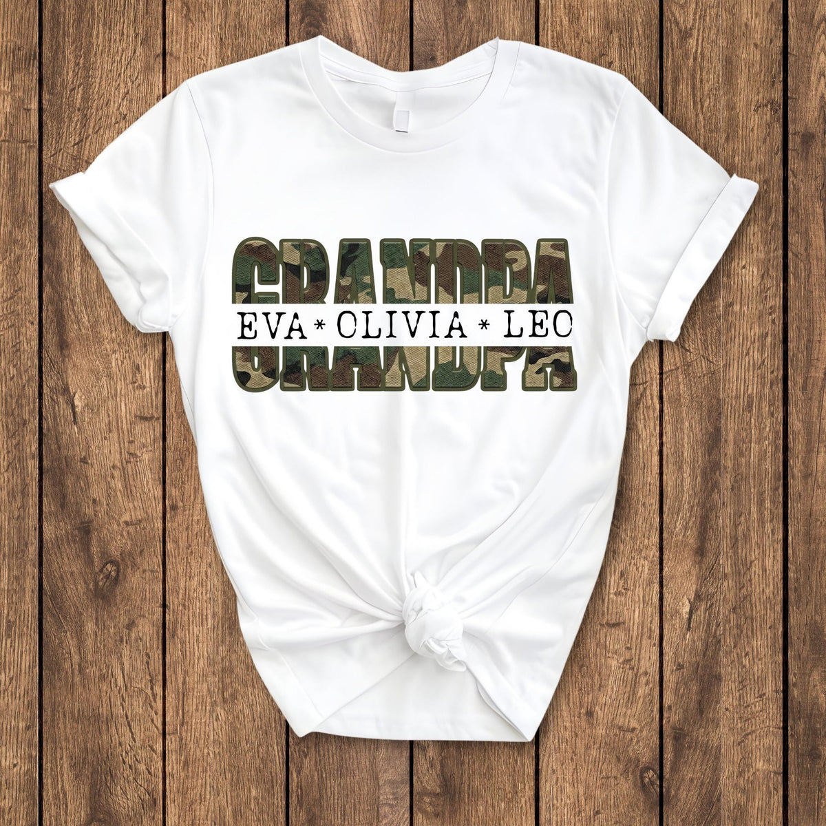 Custom Camo Grandpa Shirt, Personalized Papa Shirt with Grandkids Names, Father’s Day Gift for Grandpa, Camouflage Grandpa Tee