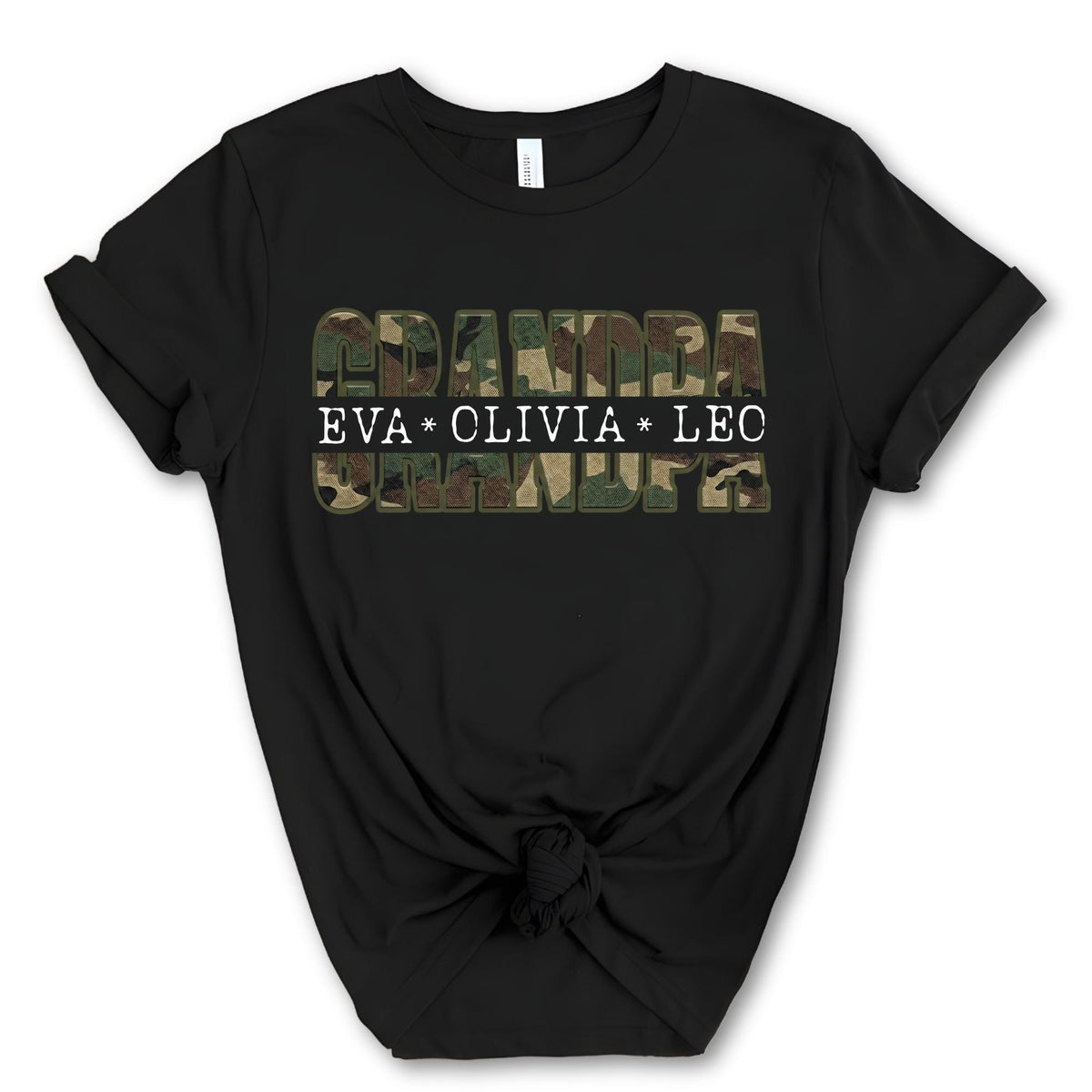 Custom Camo Grandpa Shirt, Personalized Papa Shirt with Grandkids Names, Father’s Day Gift for Grandpa, Camouflage Grandpa Tee