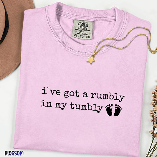 Rumbly In My Comfort Colors® Shirt, Cute Pregnancy Announcement Tee, Mommy To Be Shirt, Funny Expecting Mom Gift, Minimalist Quote Tshirt