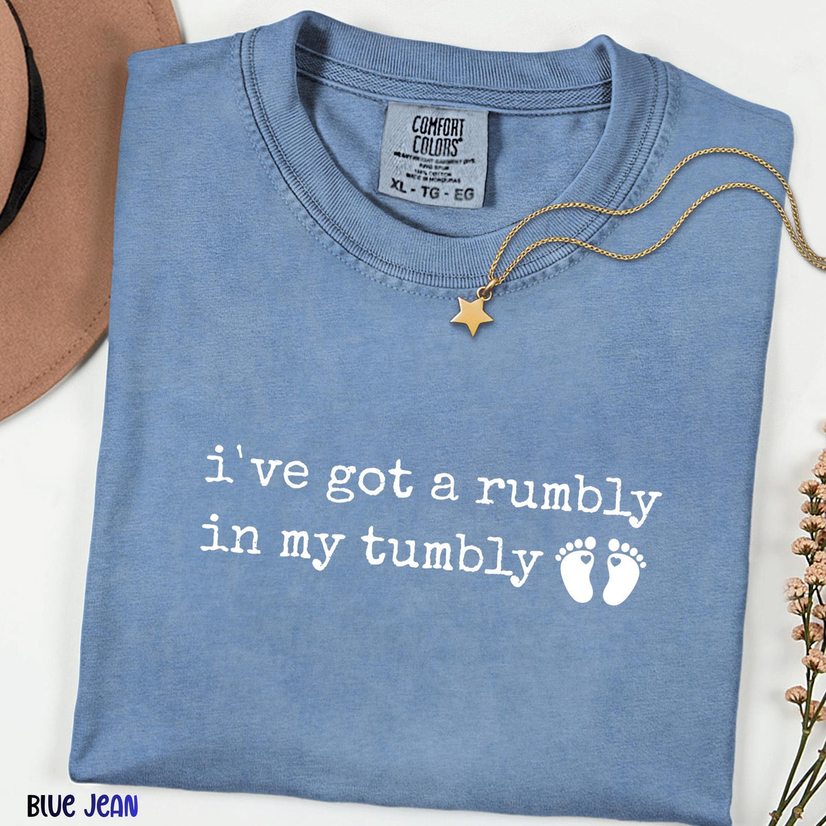 Rumbly In My Comfort Colors® Shirt, Cute Pregnancy Announcement Tee, Mommy To Be Shirt, Funny Expecting Mom Gift, Minimalist Quote Tshirt