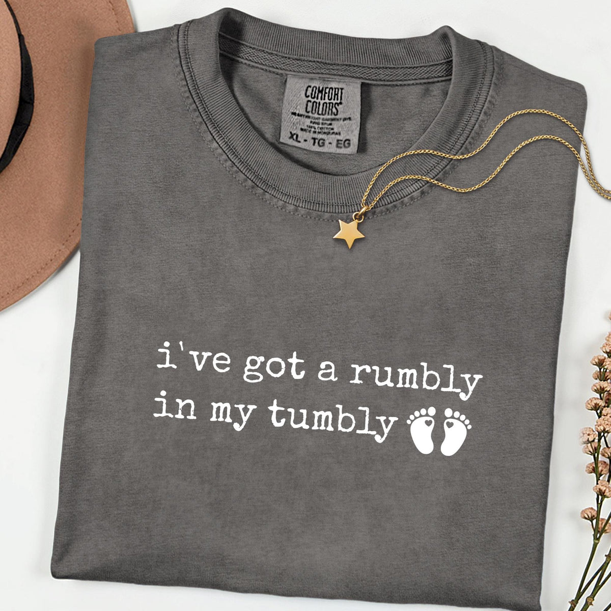 Rumbly In My Comfort Colors® Shirt, Cute Pregnancy Announcement Tee, Mommy To Be Shirt, Funny Expecting Mom Gift, Minimalist Quote Tshirt