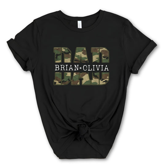 Custom Camo Dad Shirt Fathers Day Gift Funny Dad Grandpa with Kids Name T-Shirt