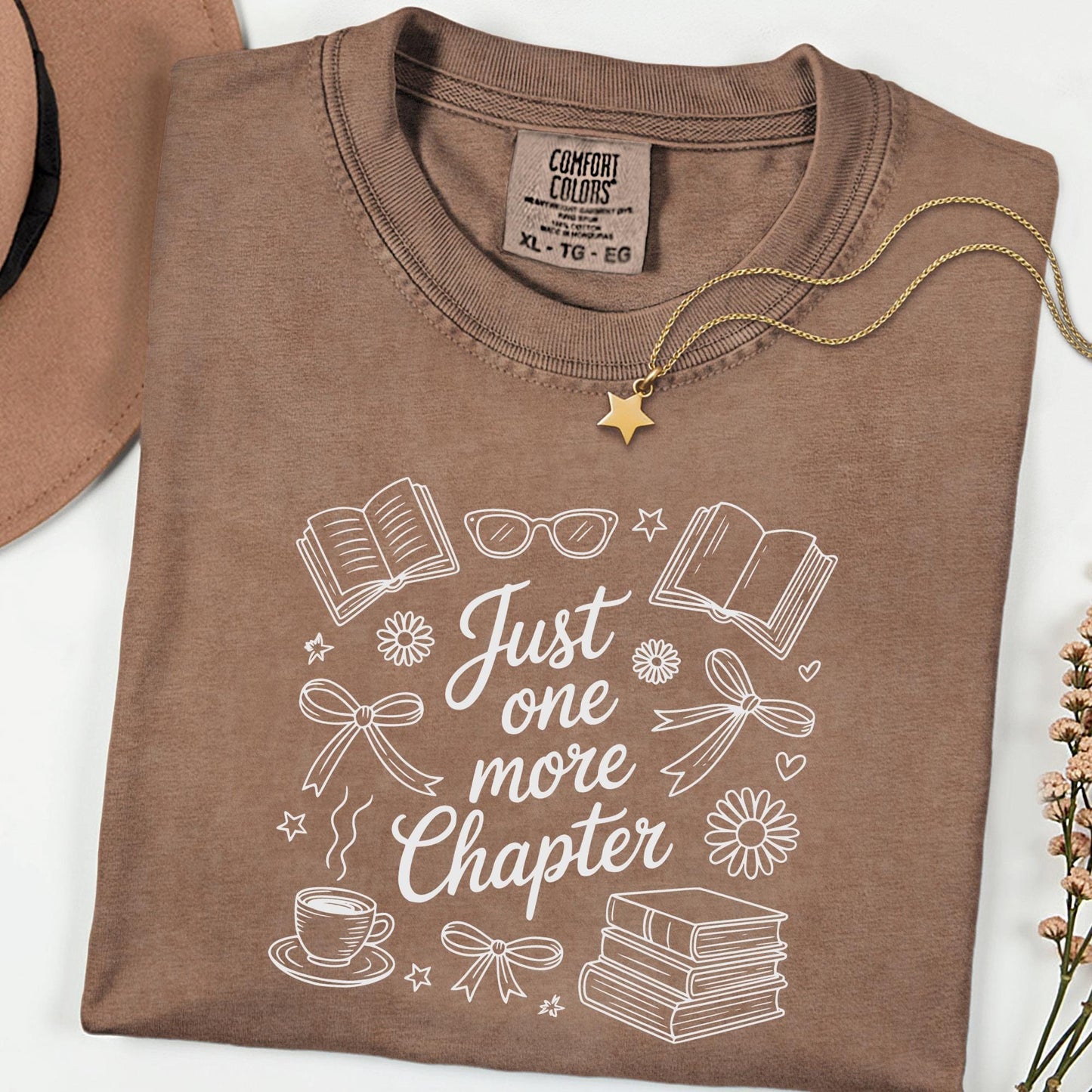 Comfort Colors® Just One More Chapter Shirt, Book Lover Shirt, Books and Coffee Shirt, Summer Bookish Shirt