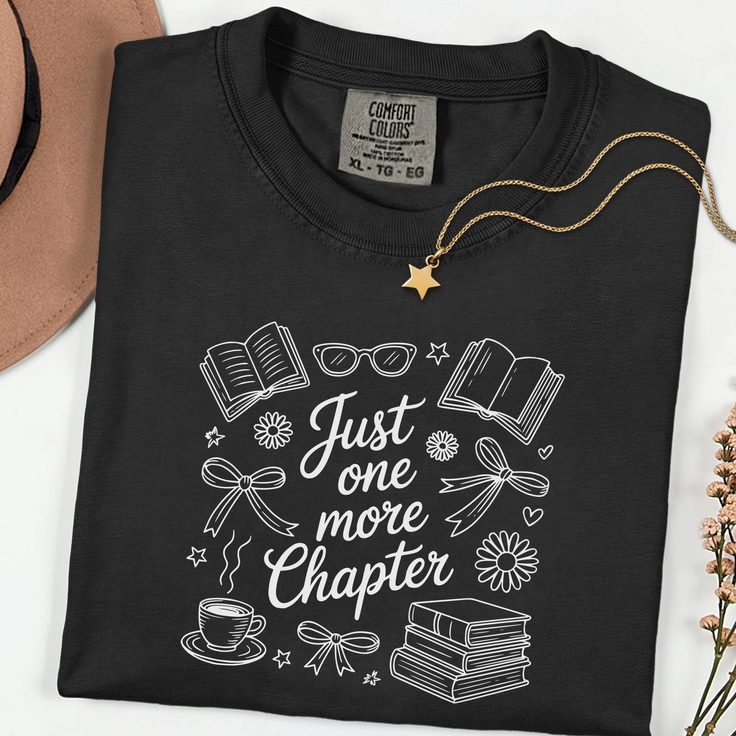 Comfort Colors® Just One More Chapter Shirt, Book Lover Shirt, Books and Coffee Shirt, Summer Bookish Shirt