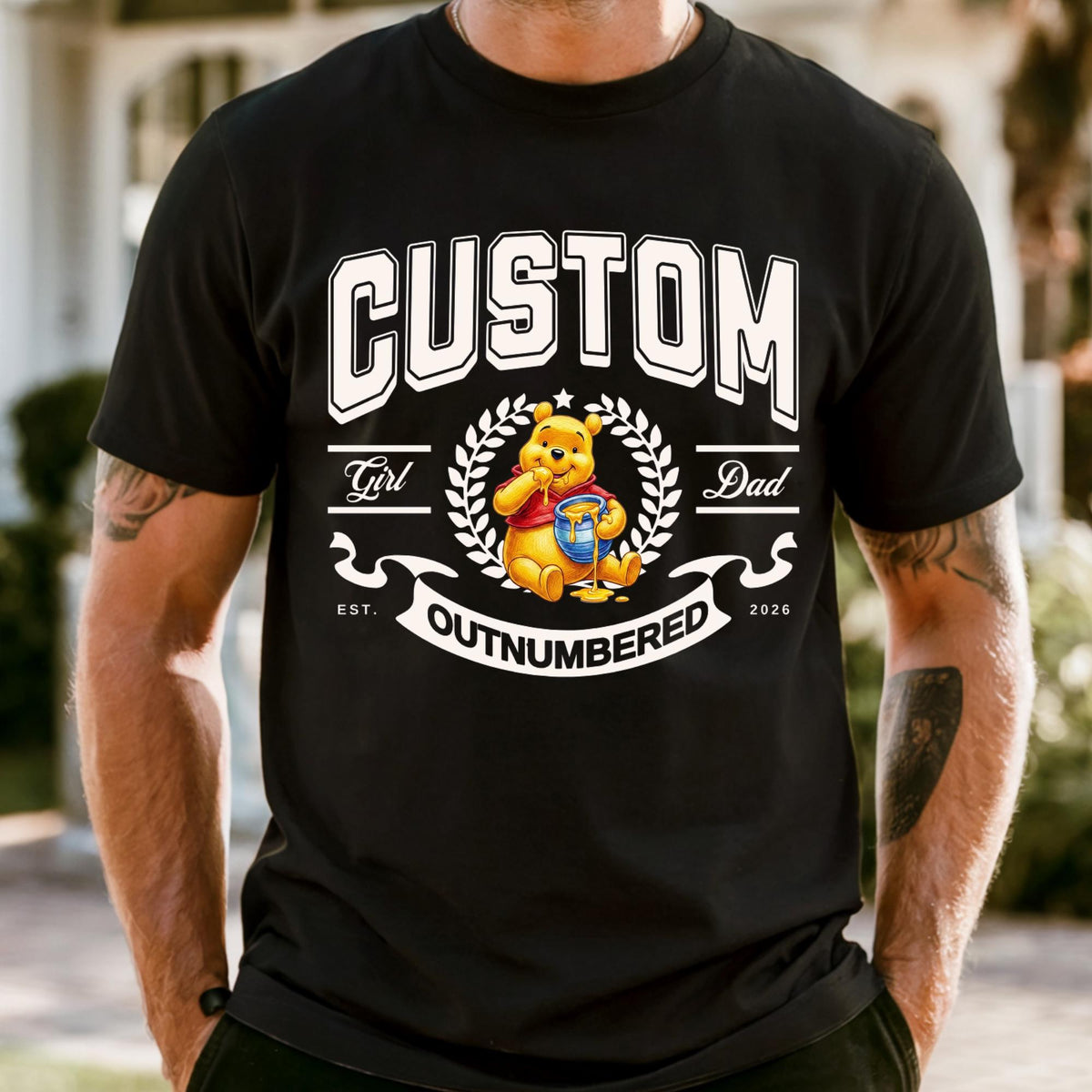 Custom Daddy Bear Shirt, Comfort Colors Pooh Bear Shirt, Girl Dad Outnumbered Tee, Fathers Day Gift
