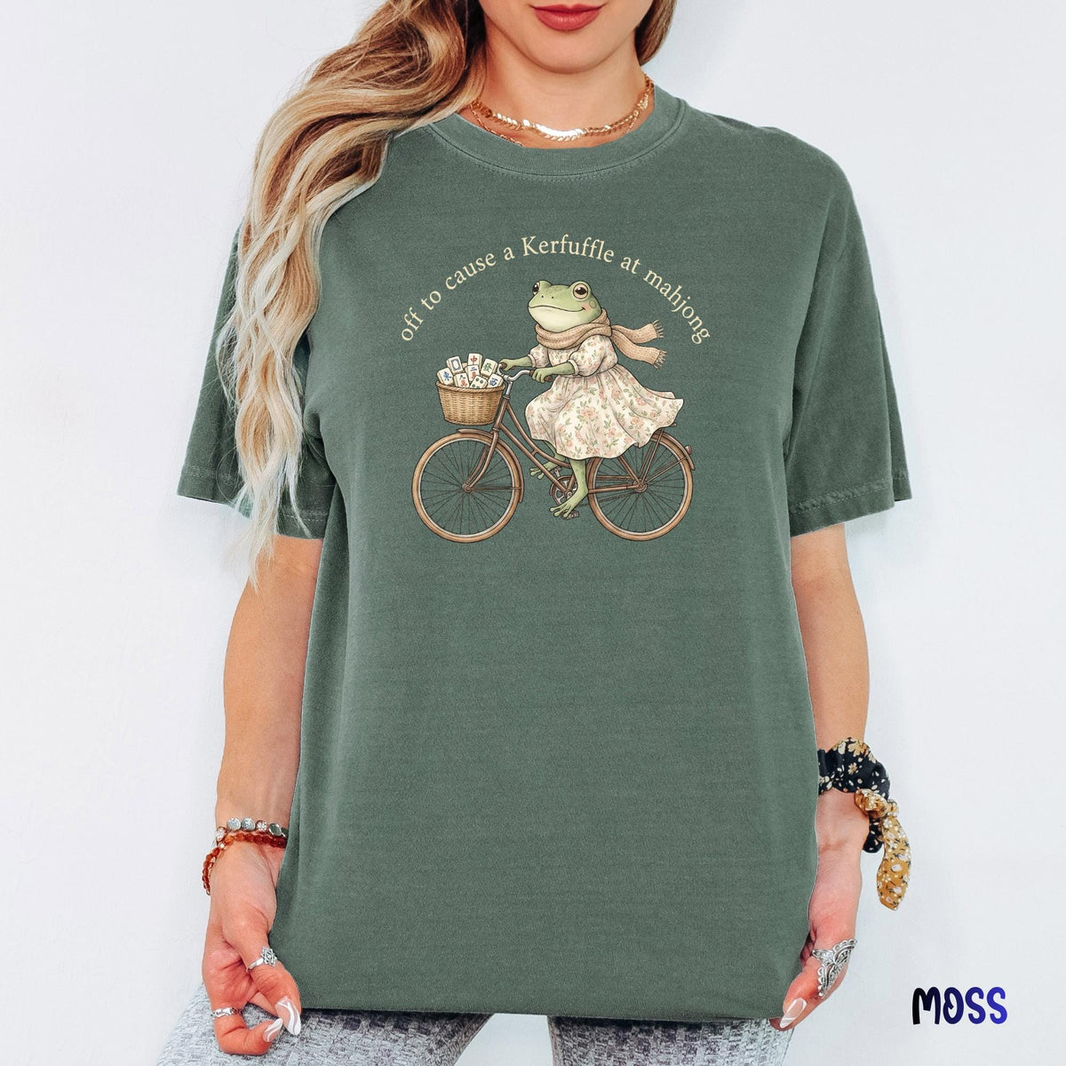 Off To Cause A Kerfuffle At Mahjong Comfort Colors® Shirt, Sarcastic Meme Frog Riding Bike Tee, Mental Health Awareness Gift |