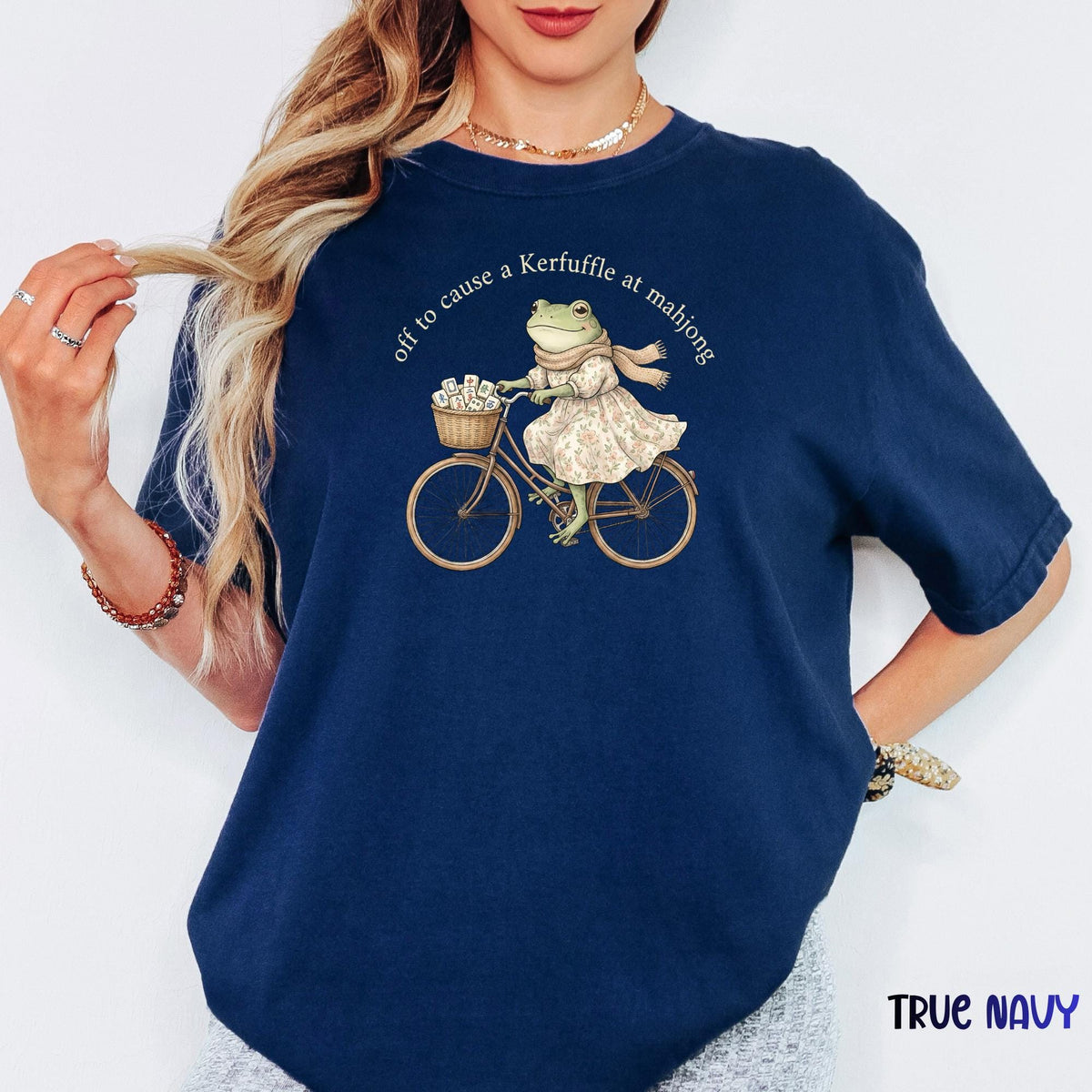 Off To Cause A Kerfuffle At Mahjong Comfort Colors® Shirt, Sarcastic Meme Frog Riding Bike Tee, Mental Health Awareness Gift |