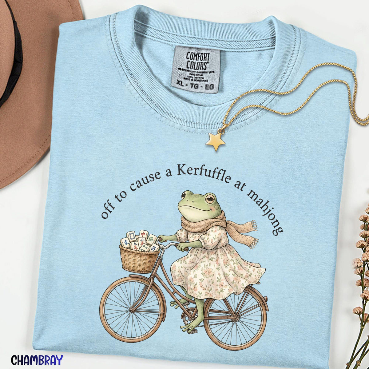 Off To Cause A Kerfuffle At Mahjong Comfort Colors® Shirt, Sarcastic Meme Frog Riding Bike Tee, Mental Health Awareness Gift |