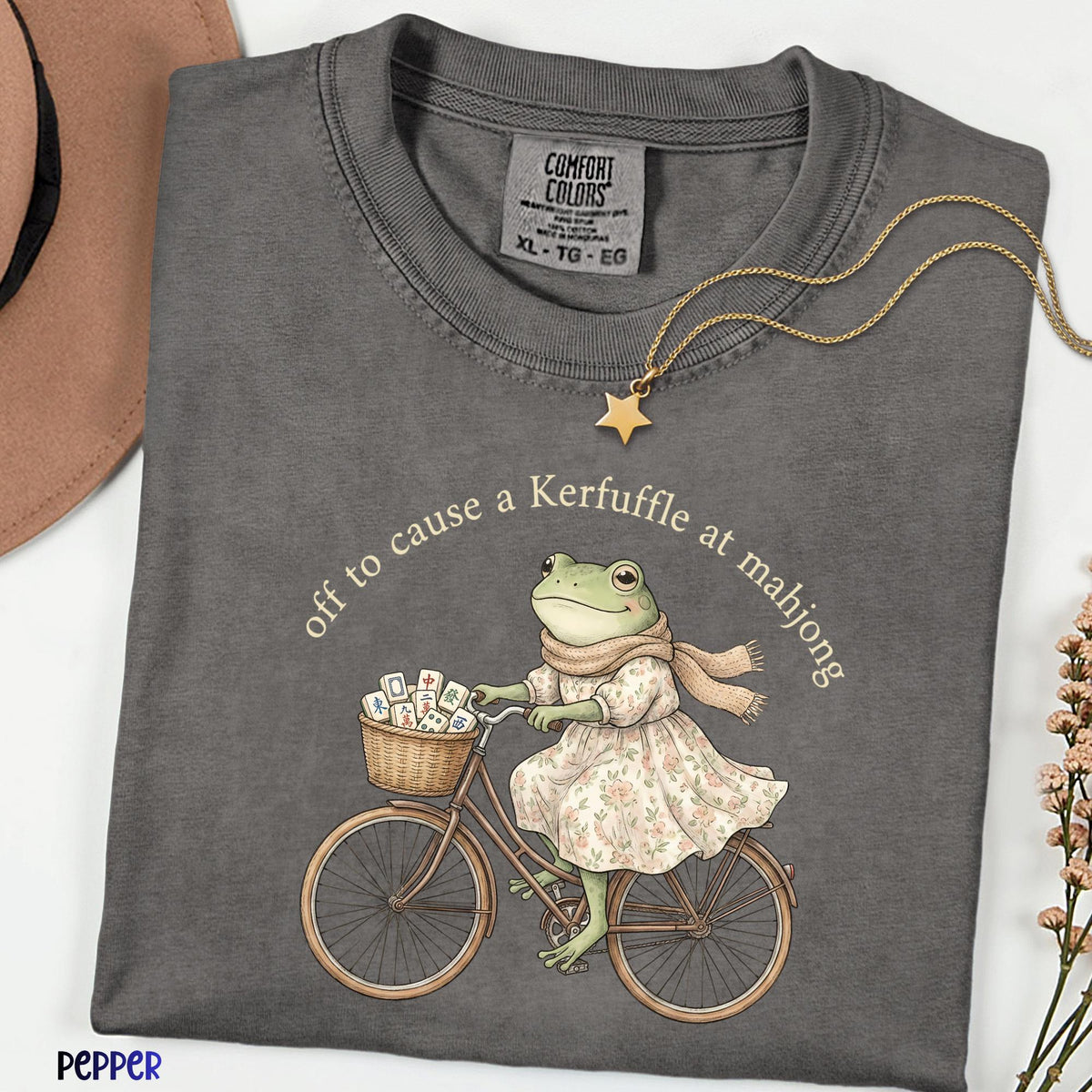 Off To Cause A Kerfuffle At Mahjong Comfort Colors® Shirt, Sarcastic Meme Frog Riding Bike Tee, Mental Health Awareness Gift |