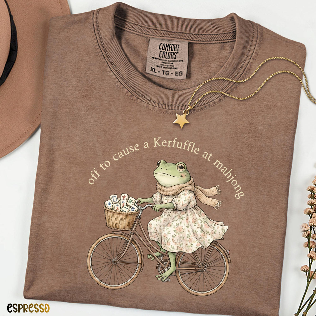 Off To Cause A Kerfuffle At Mahjong Comfort Colors® Shirt, Sarcastic Meme Frog Riding Bike Tee, Mental Health Awareness Gift |