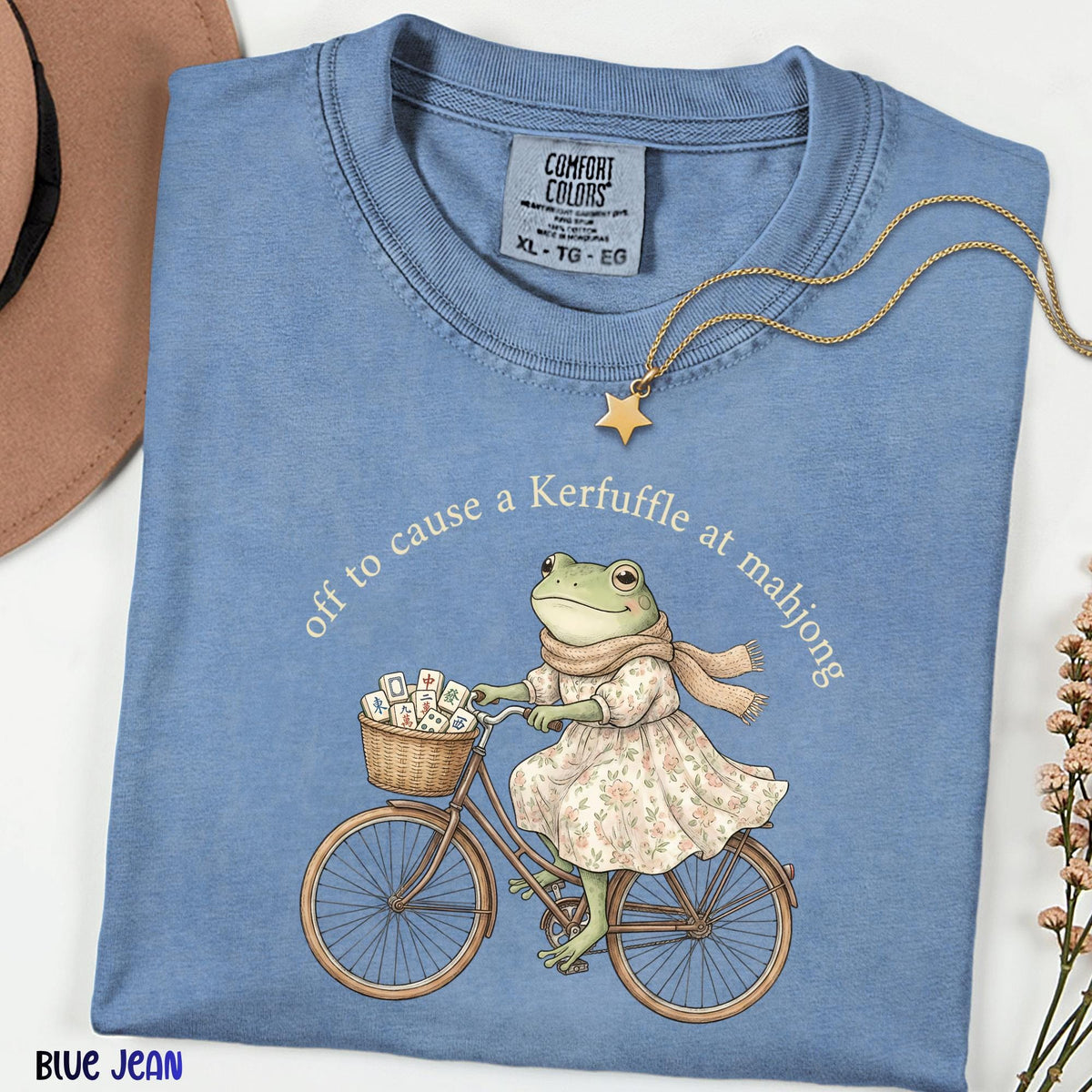 Off To Cause A Kerfuffle At Mahjong Comfort Colors® Shirt, Sarcastic Meme Frog Riding Bike Tee, Mental Health Awareness Gift |
