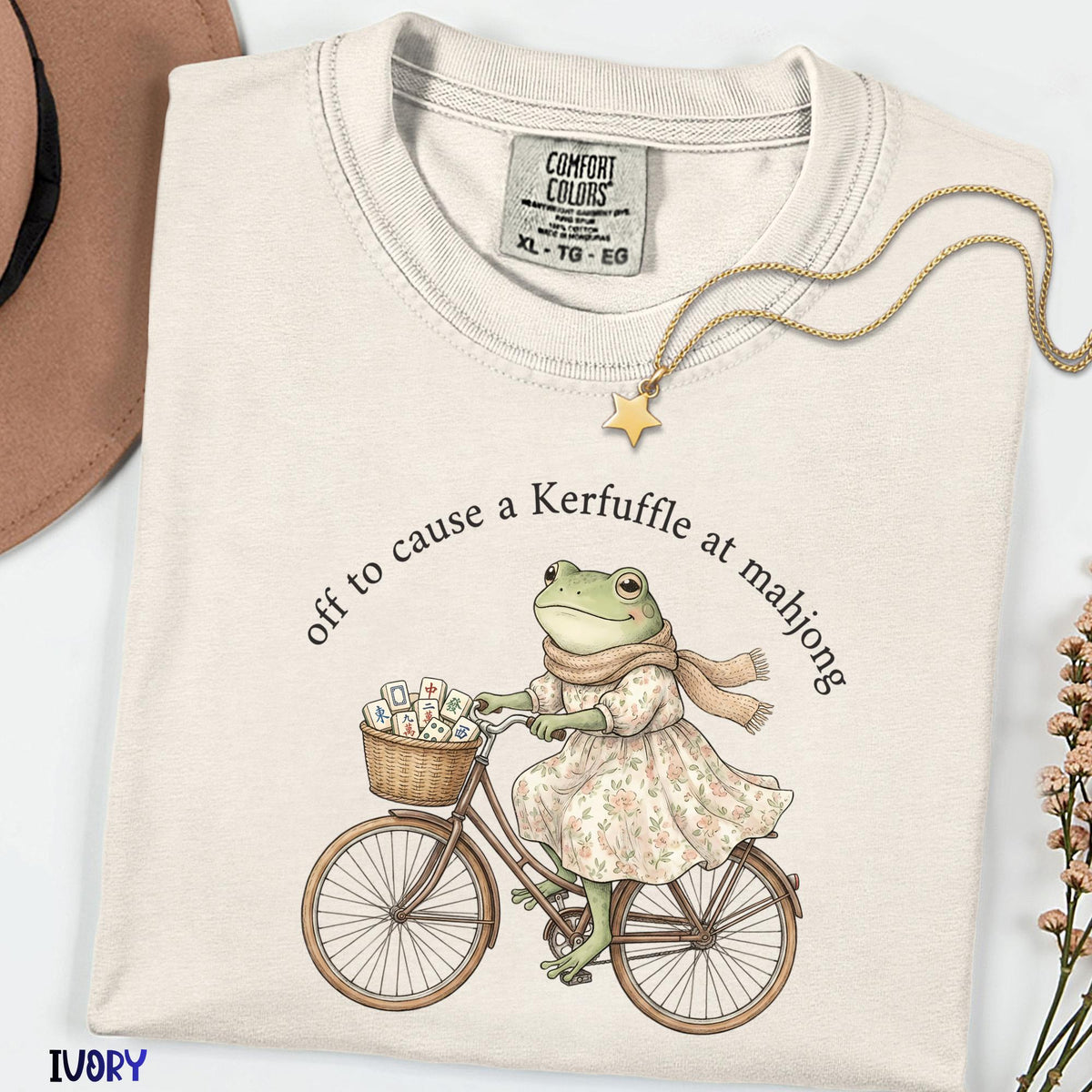 Off To Cause A Kerfuffle At Mahjong Comfort Colors® Shirt, Sarcastic Meme Frog Riding Bike Tee, Mental Health Awareness Gift |