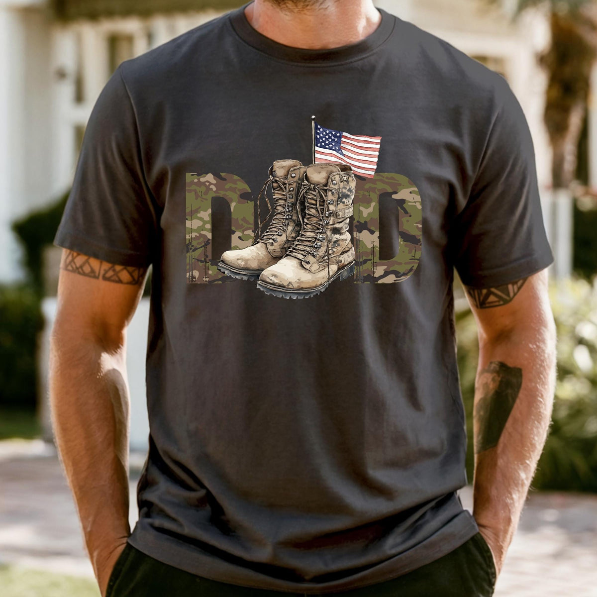 Custom Camo Dad Shirt, Comfort Colors Military Dad Shirt Fathers Day Gift Independence Day Tee