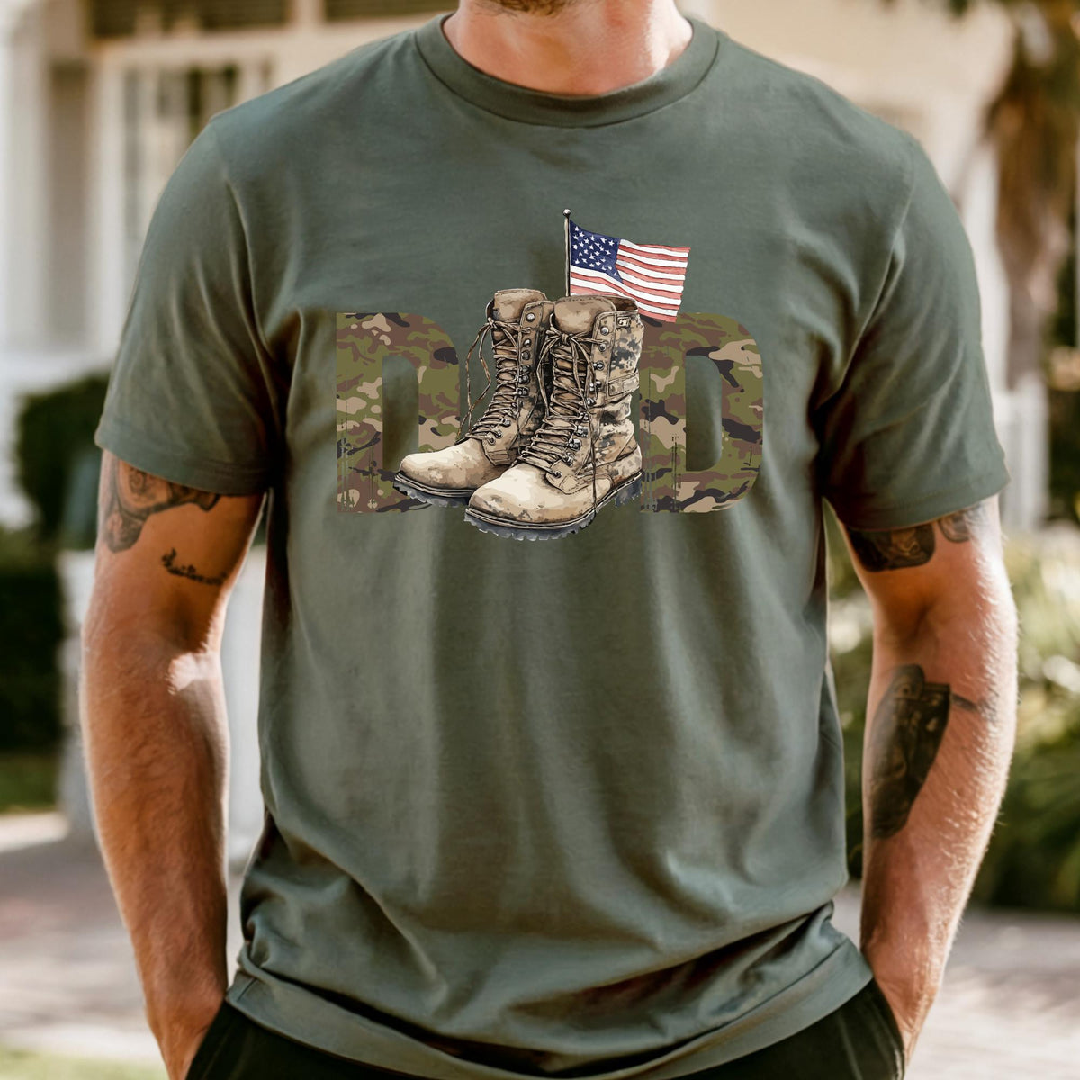 Custom Camo Dad Shirt, Comfort Colors Military Dad Shirt Fathers Day Gift Independence Day Tee
