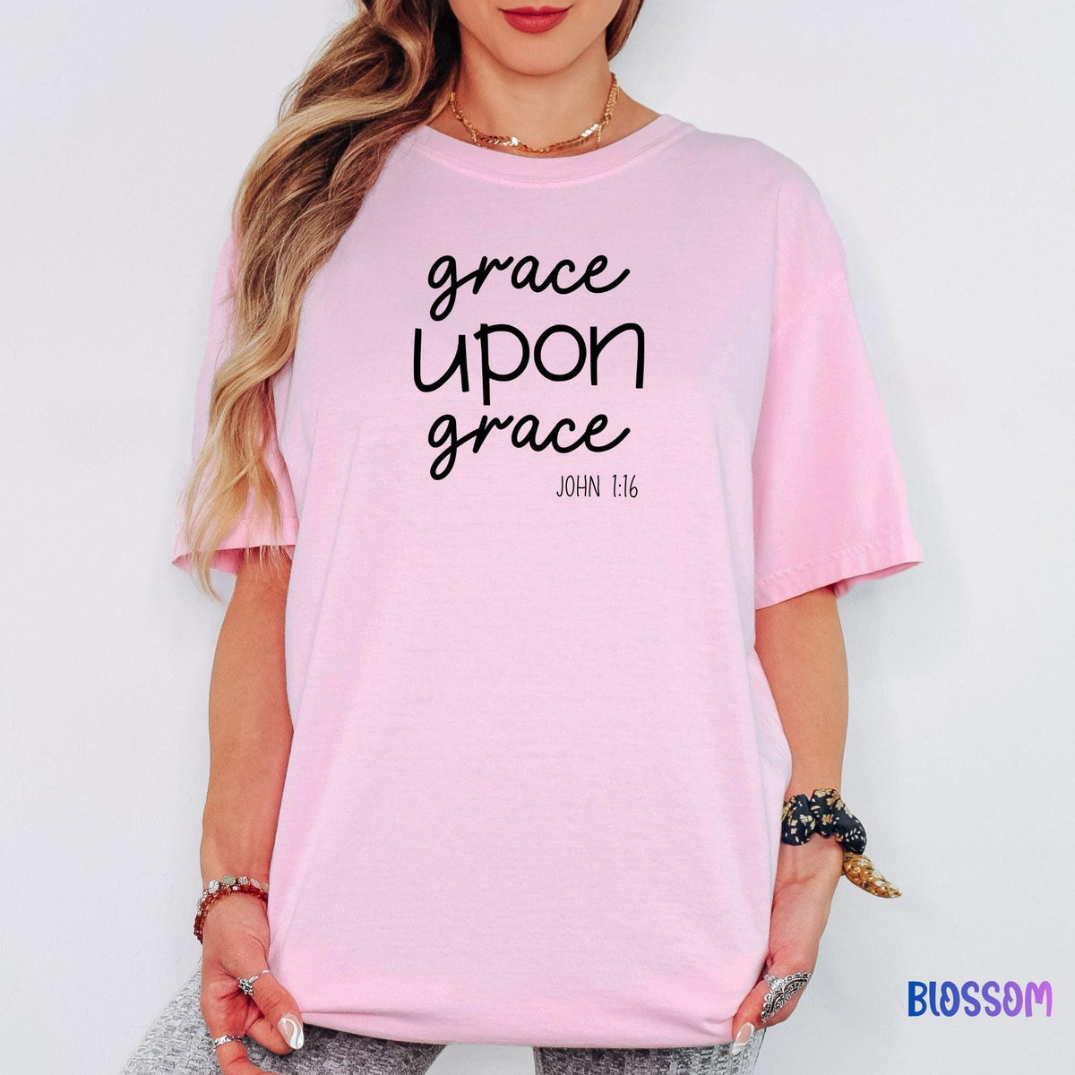 Grace Upon Grace Comfort Colors®  Shirt, John 1:16 Christian Women Tee, Inspirational Faith Shirt, Boho Scripture Church Outfit