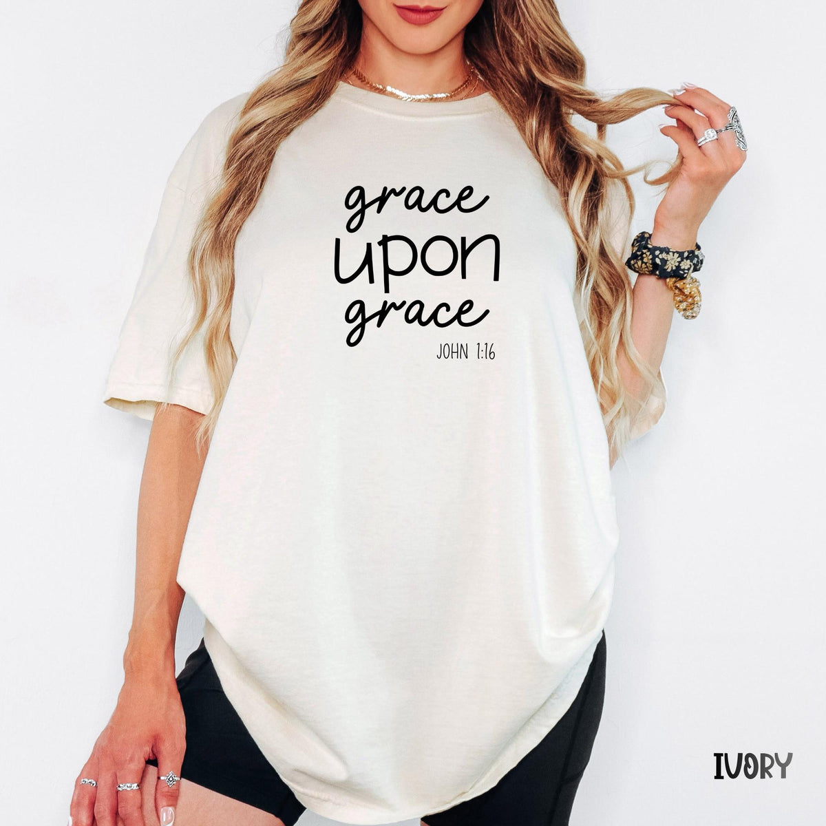 Grace Upon Grace Comfort Colors®  Shirt, John 1:16 Christian Women Tee, Inspirational Faith Shirt, Boho Scripture Church Outfit
