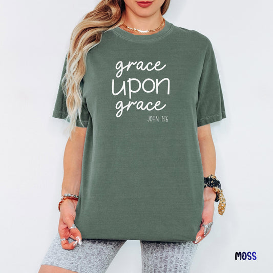 Grace Upon Grace Comfort Colors®  Shirt, John 1:16 Christian Women Tee, Inspirational Faith Shirt, Boho Scripture Church Outfit