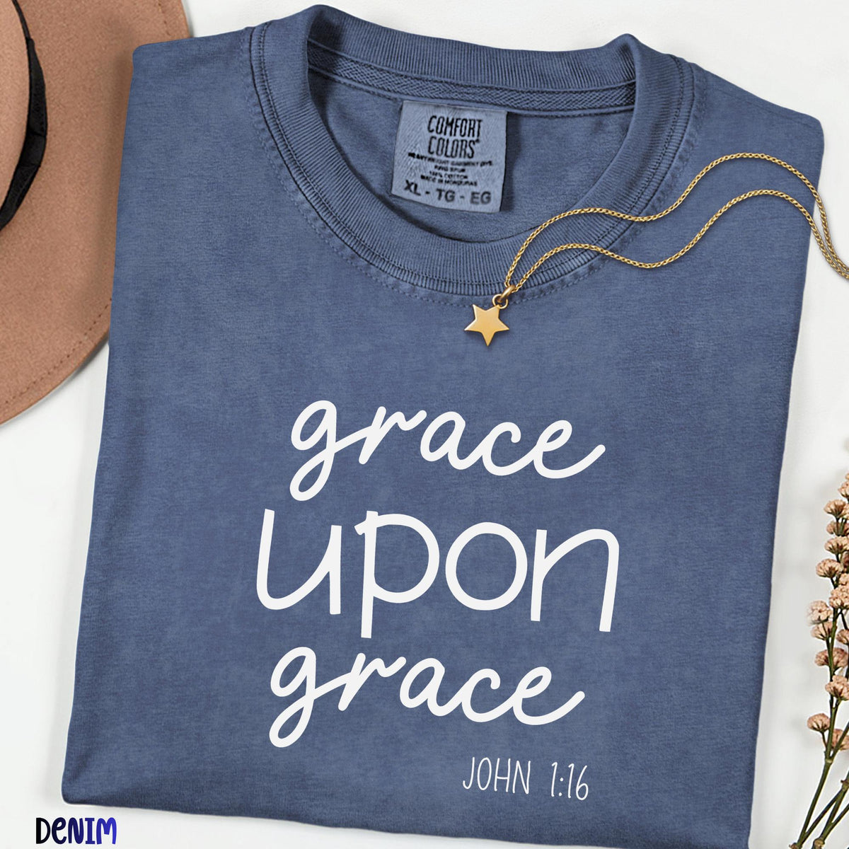 Grace Upon Grace Comfort Colors®  Shirt, John 1:16 Christian Women Tee, Inspirational Faith Shirt, Boho Scripture Church Outfit