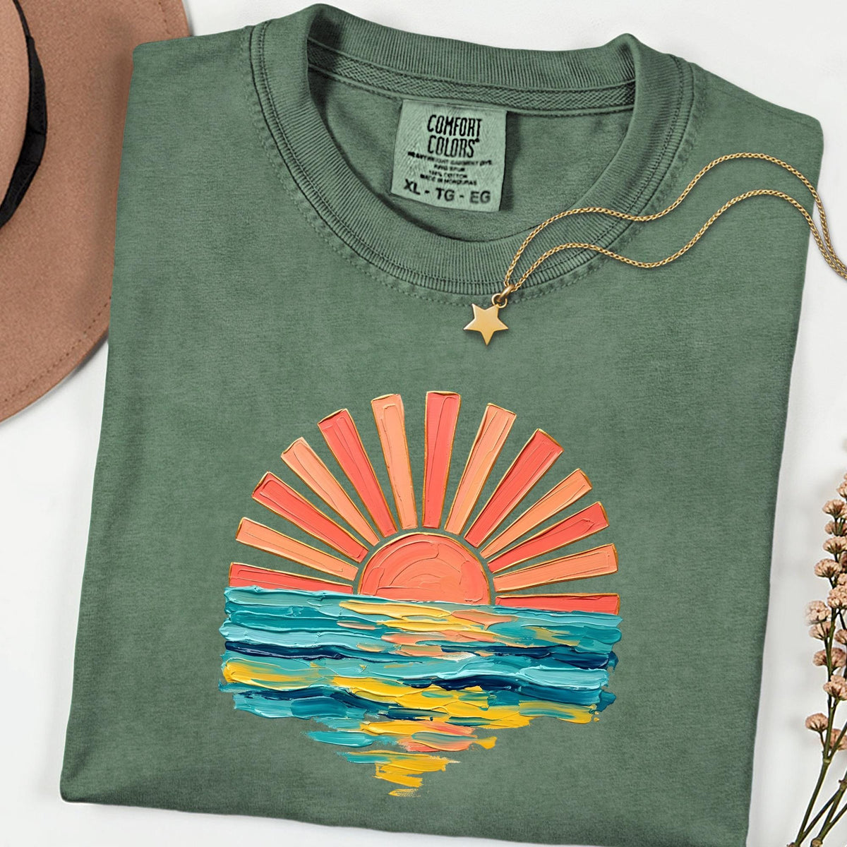 Comfort Colors® Watercolor Sun T-Shirt, Summer Shirt, Gift For Women, Beach Shirt, Summer Women Shirt