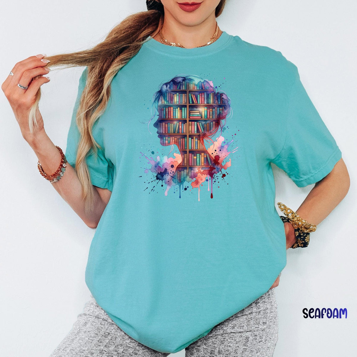 Book Lover  Comfort Colors® Shirt, Watercolor Library Graphic Tee, Reading Girl Tshirt, Bookish Aesthetic Shirt, Reader Gift for Her