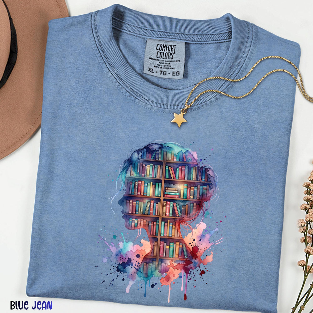 Book Lover  Comfort Colors® Shirt, Watercolor Library Graphic Tee, Reading Girl Tshirt, Bookish Aesthetic Shirt, Reader Gift for Her