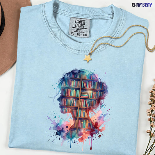 Book Lover  Comfort Colors® Shirt, Watercolor Library Graphic Tee, Reading Girl Tshirt, Bookish Aesthetic Shirt, Reader Gift for Her
