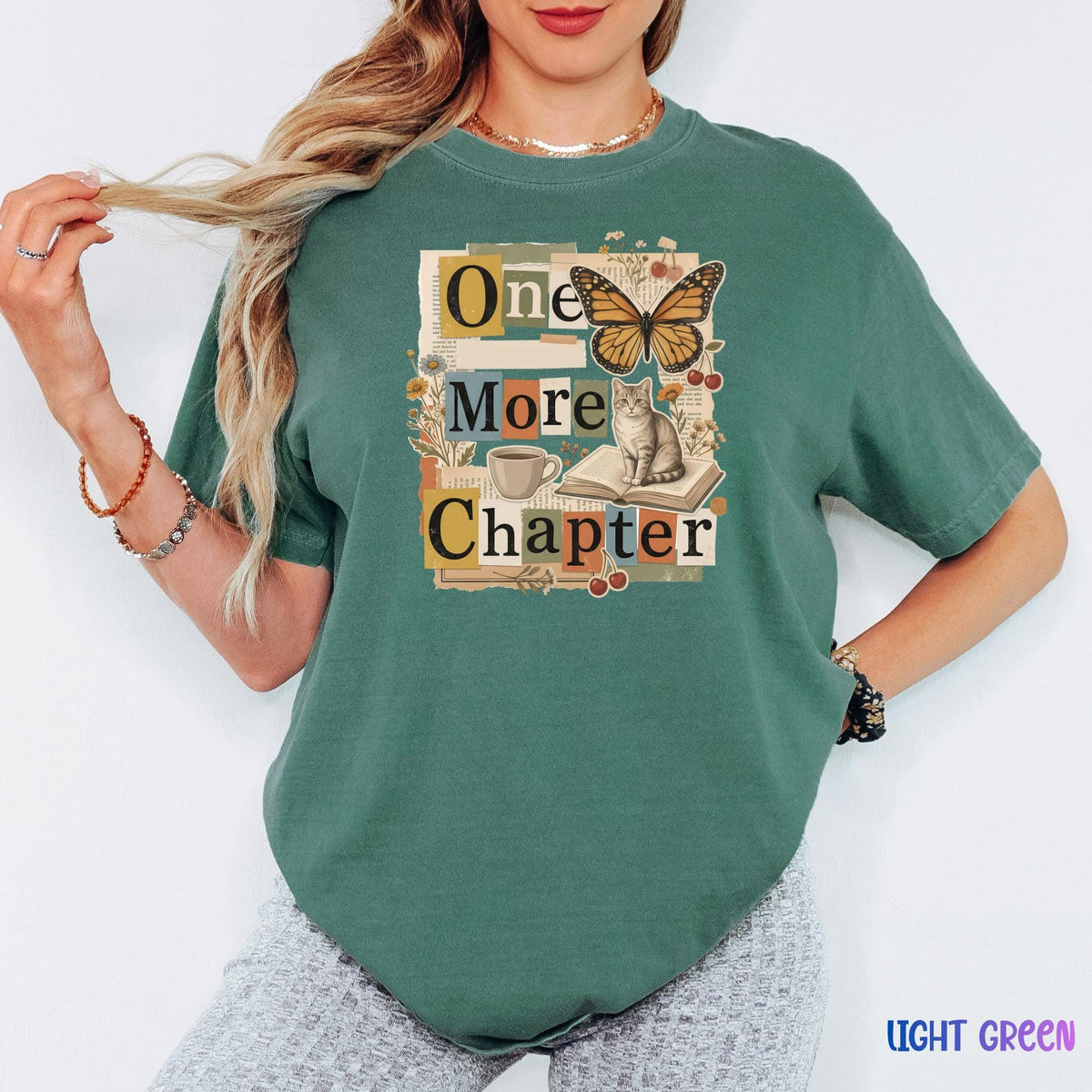 One More Chapter Comfort Colors Shirt, Book Lover Tee, Reading Cat Shirt, Cozy Reader Graphic Tee, Bookish Gift for Her