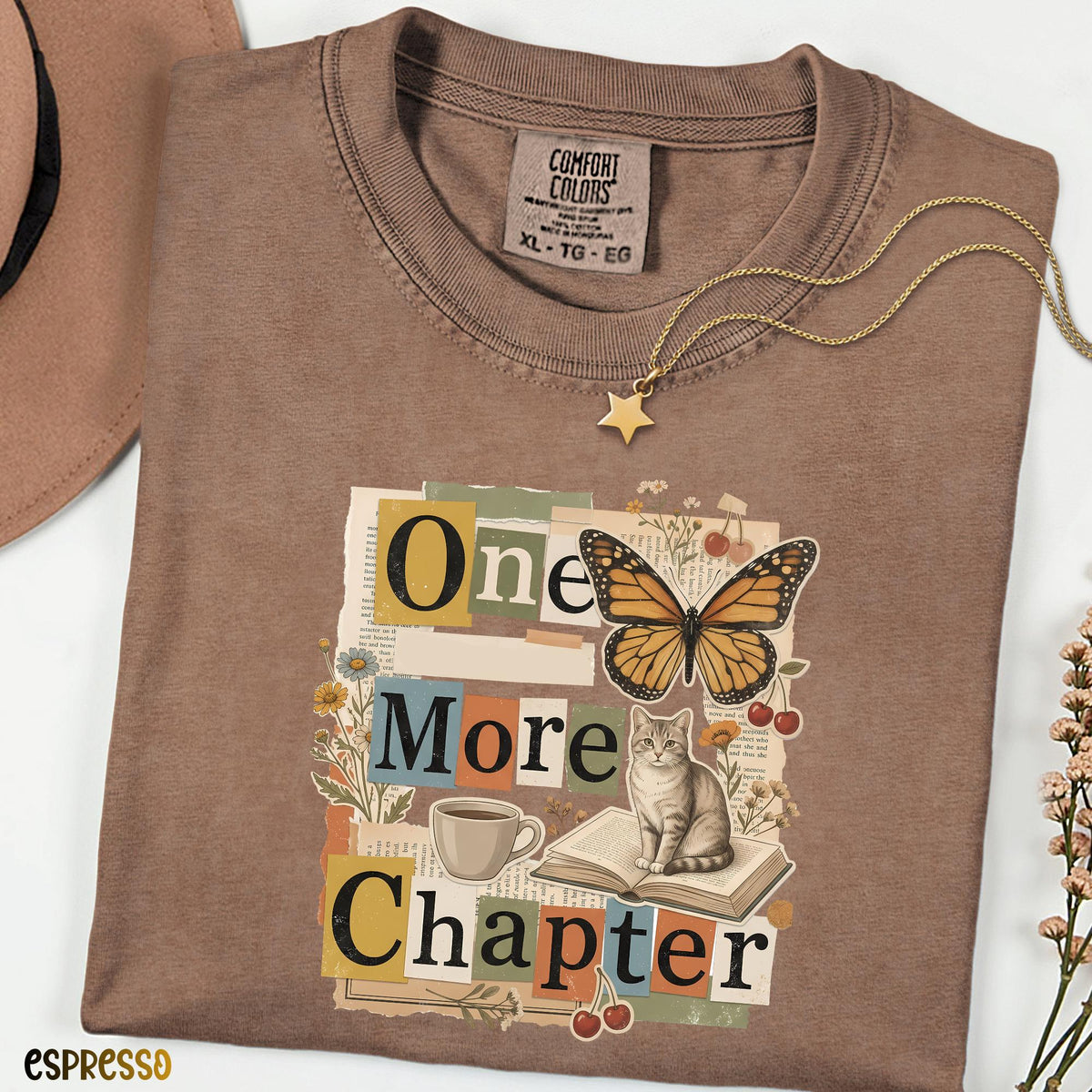 One More Chapter Comfort Colors Shirt, Book Lover Tee, Reading Cat Shirt, Cozy Reader Graphic Tee, Bookish Gift for Her