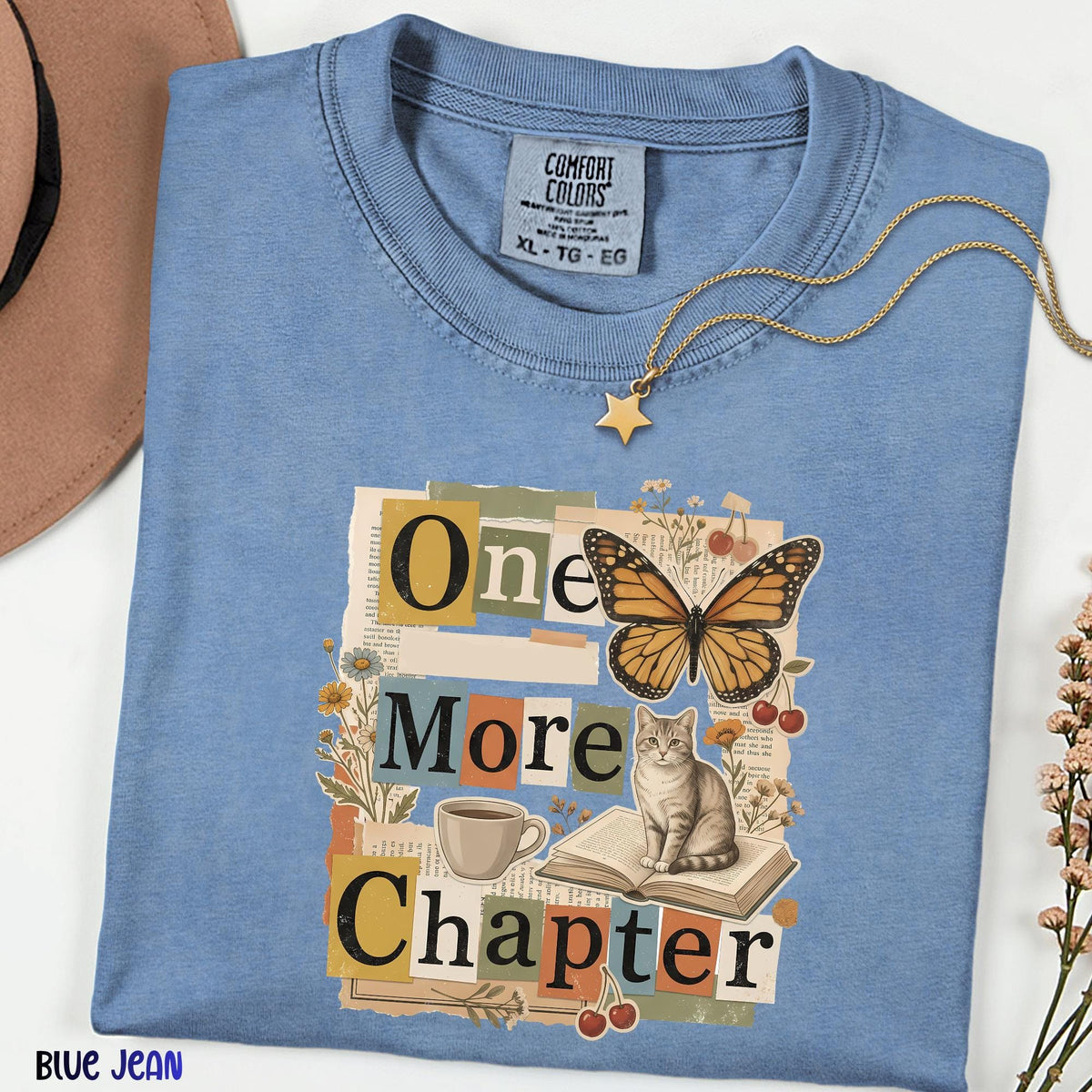 One More Chapter Comfort Colors Shirt, Book Lover Tee, Reading Cat Shirt, Cozy Reader Graphic Tee, Bookish Gift for Her