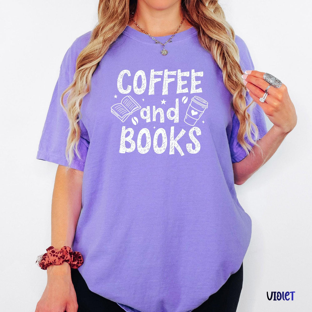 Coffee and Books Comfort Colors® Shirt, Cozy Reader Tee, Retro Book Club Tshirt, Cute Librarian Gift, Bookworm Shirt