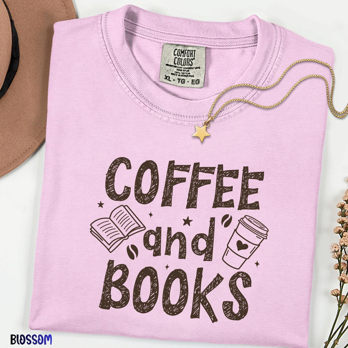 Coffee and Books Comfort Colors® Shirt, Cozy Reader Tee, Retro Book Club Tshirt, Cute Librarian Gift, Bookworm Shirt