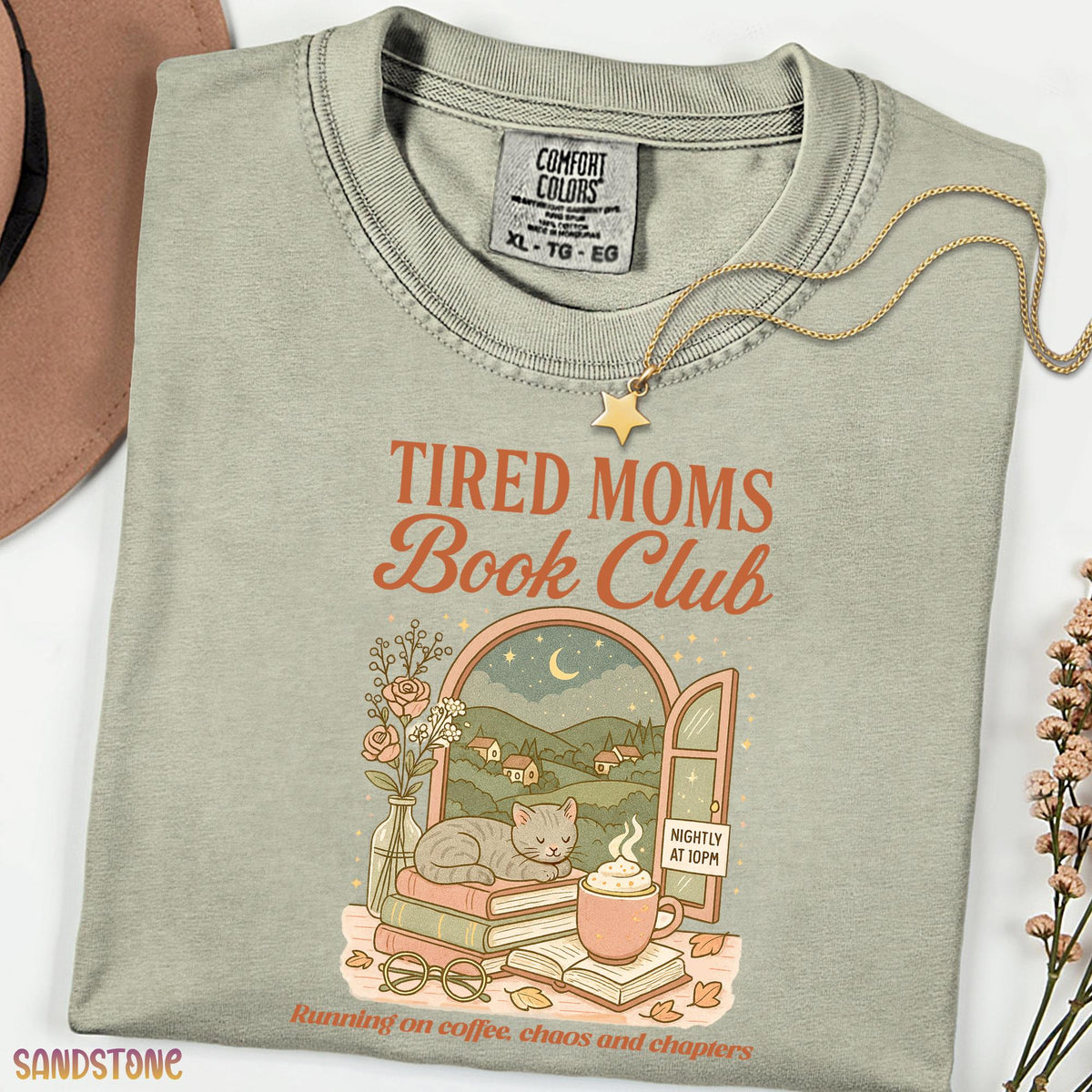 Tired Moms Book Club Comfort Colors Style Shirt, Funny Book Lover Mom Life Tee, Retro Doodle Graphic T-Shirt, Cozy Bookworm Gift for Moms