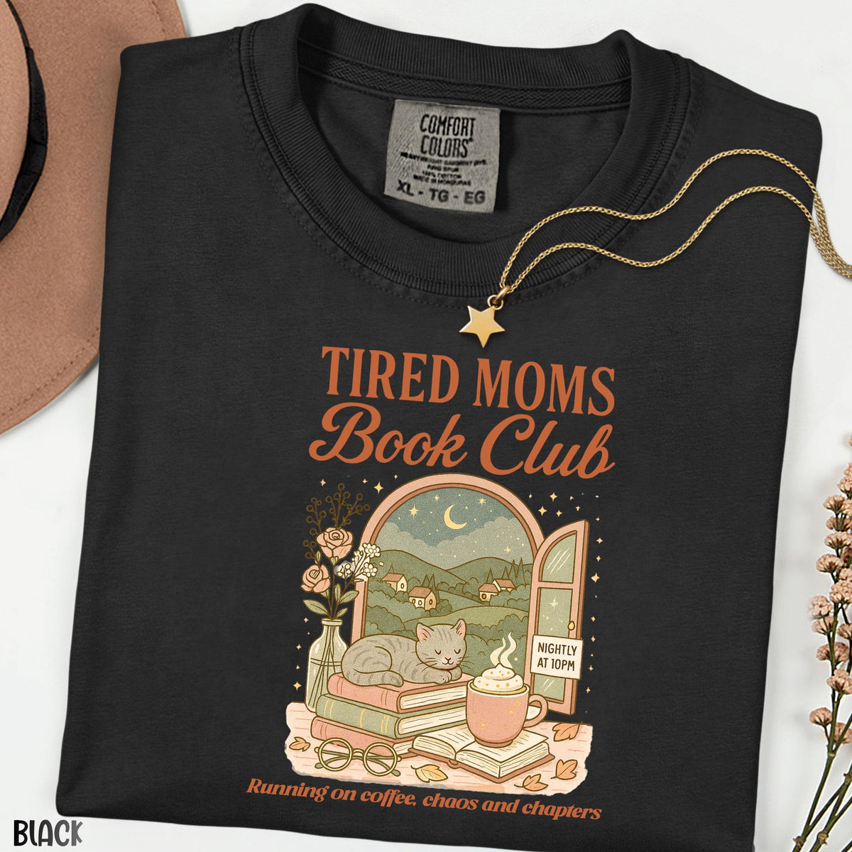 Tired Moms Book Club Comfort Colors Style Shirt, Funny Book Lover Mom Life Tee, Retro Doodle Graphic T-Shirt, Cozy Bookworm Gift for Moms
