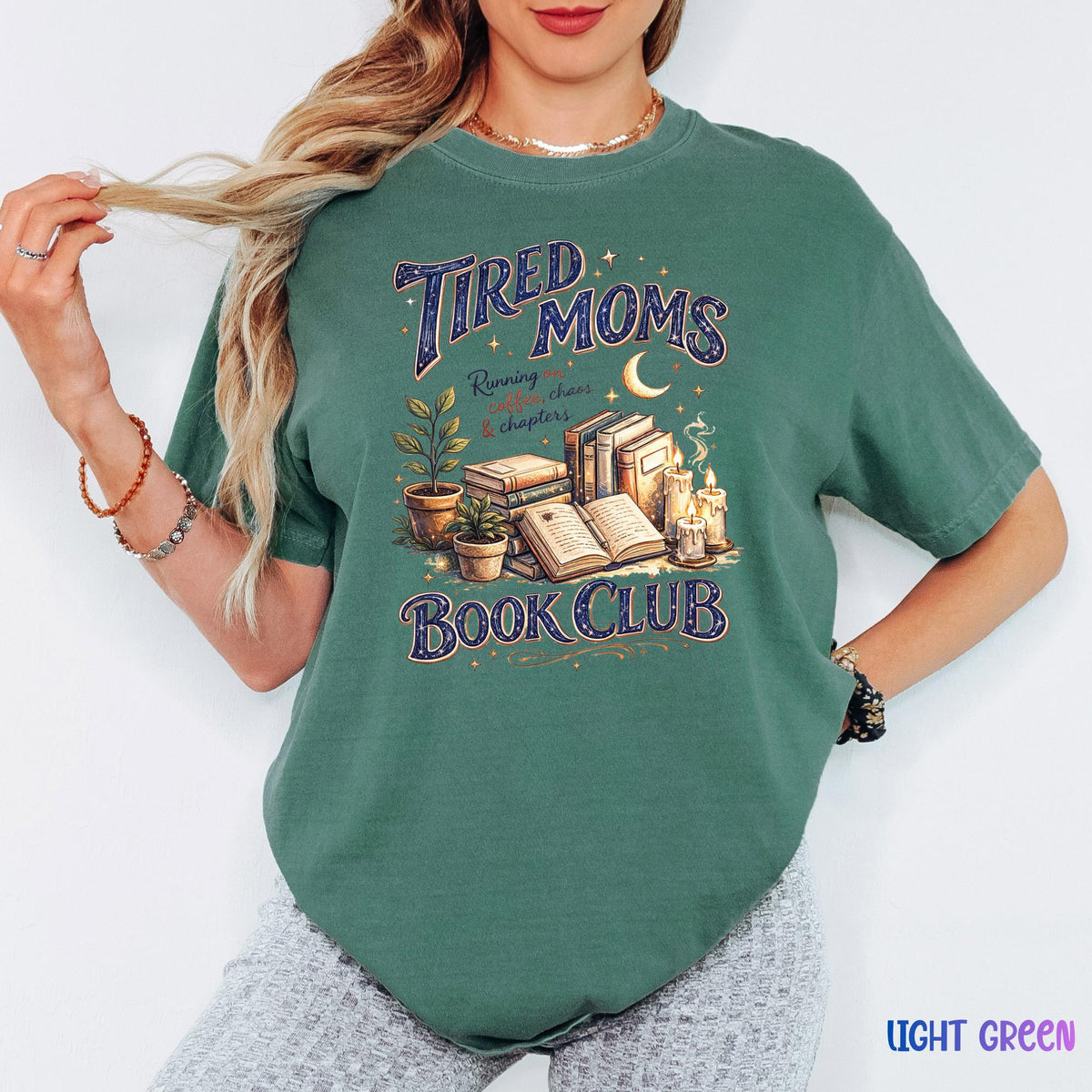 Tired Moms Book Club Shirt, Comfort Colors® Book Lover Graphic Tee, Funny Mom Life Retro Doodle T-Shirt, Bookworm Gift, Mom Humor Shirt