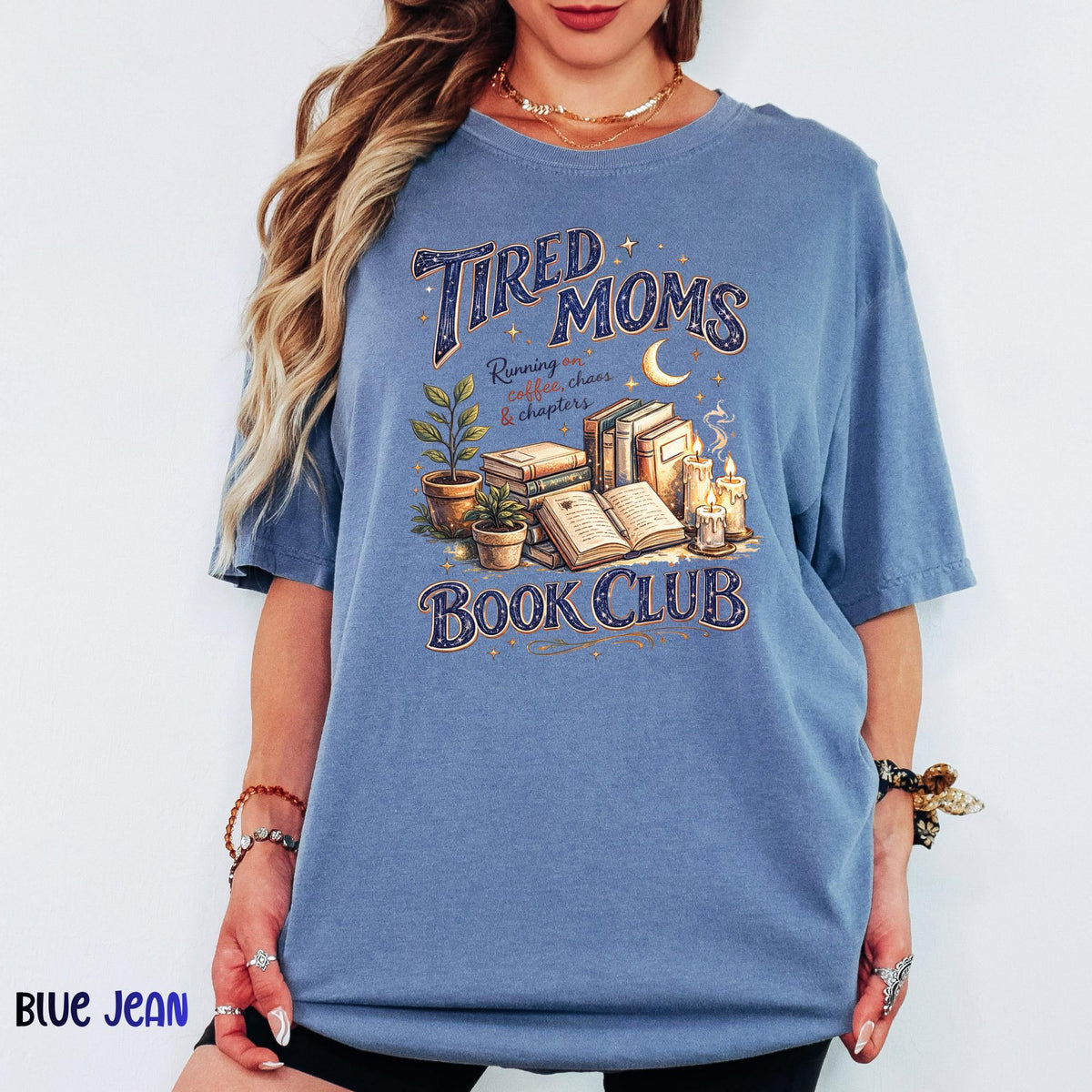 Tired Moms Book Club Shirt, Comfort Colors® Book Lover Graphic Tee, Funny Mom Life Retro Doodle T-Shirt, Bookworm Gift, Mom Humor Shirt