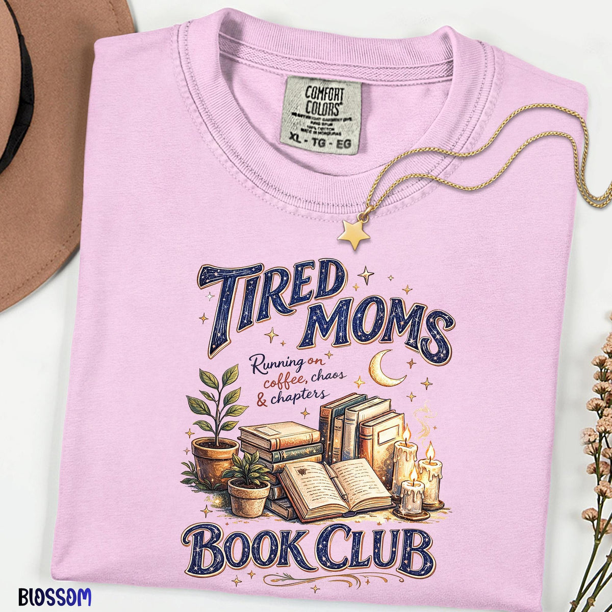 Tired Moms Book Club Shirt, Comfort Colors® Book Lover Graphic Tee, Funny Mom Life Retro Doodle T-Shirt, Bookworm Gift, Mom Humor Shirt