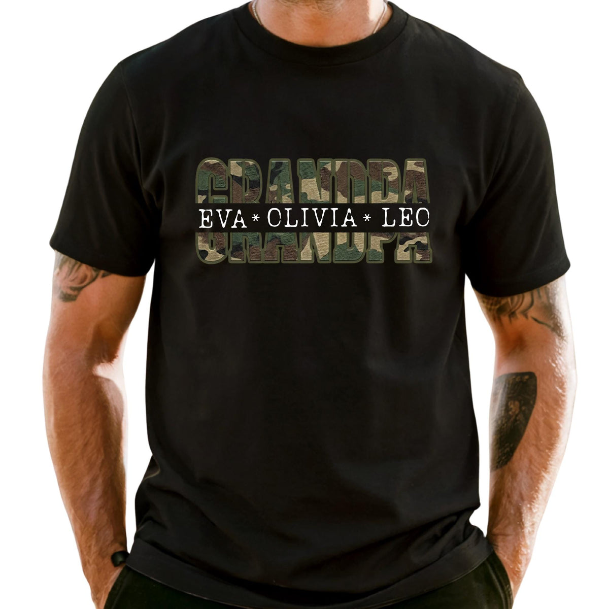 Custom Camo Grandpa Shirt, Personalized Papa Shirt with Grandkids Names, Father’s Day Gift for Grandpa, Camouflage Grandpa Tee